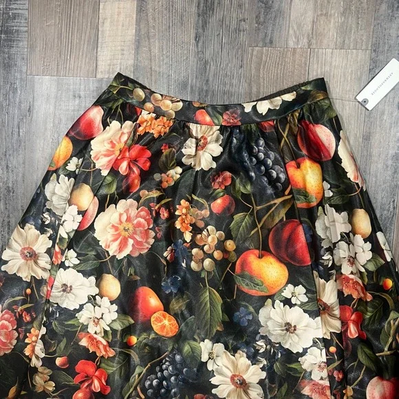 Anthropologie The Jacie Faux Leather Midi Skirt by Maeve Floral Fruit Midi Skirt - Picture 2 of 7